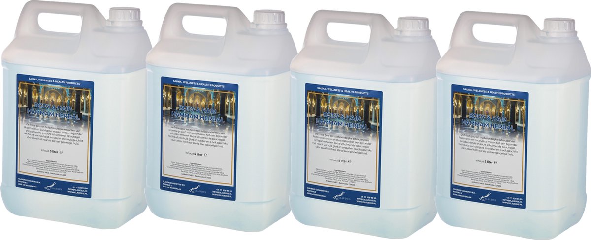 Goedkoopste Body & Hair Hammam Herbal - 5 Liter - set van 4 stuks - 2 in 1 voor lichaam en haar.