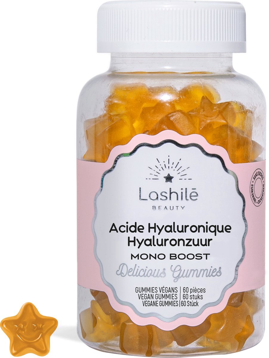 Goedkoopste Lashilé Beauty Hyaluronzuur Gummies – 60 Vegan Gummies – Suikervrij voedingssupplement met hyaluronzuur – Voor gladde, elastische & stralende Huid – Mangosmaak – Gemaakt in Frankrijk