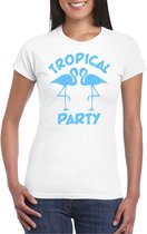 Toppers in concert - Bellatio Decorations Tropical party T-shirt dames - met glitters - wit/blauw - carnaval/themafeest M
