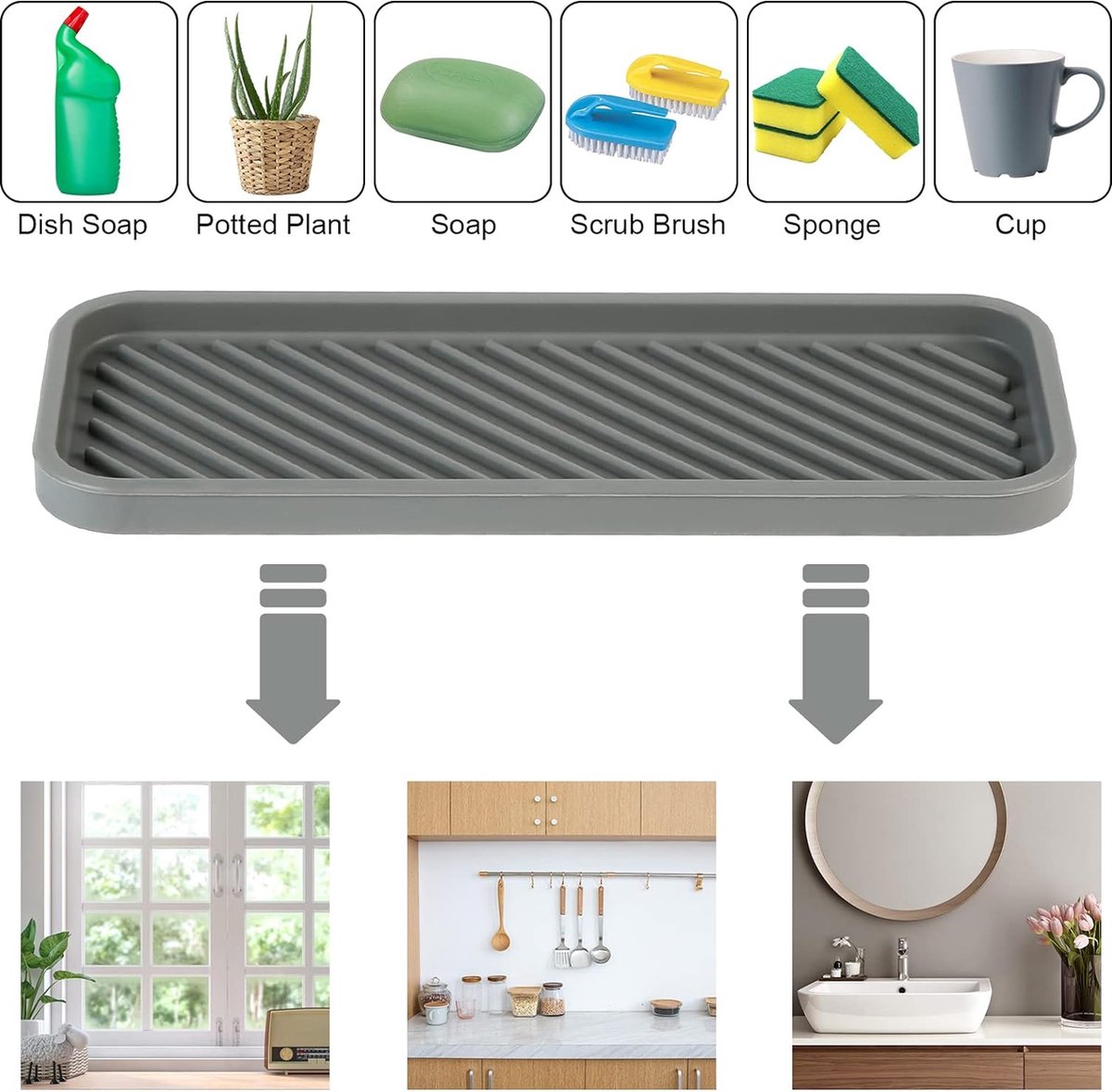 2 stuks siliconen spoelbakorganizer sponshouder gootsteenorganizer keuken vaatwasmachinebestendig afdruipmat siliconen voor sponzen borstels zeep (grijs)