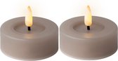 Bougies/bougies chauffe-plat Lumineo LED - 2x pcs - gris clair - D6,8 x H5 cm - pour l'extérieur - avec minuterie
