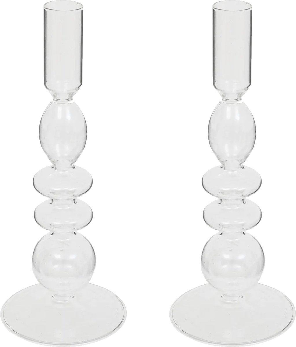 Atmosphera kaarsen kandelaar Murano - 2x - glas - dinerkaarsen - transparant - D9 x H22 cm