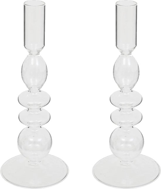 Atmosphera kaarsen kandelaar Murano - 2x - glas - dinerkaarsen - transparant - D9 x H22 cm
