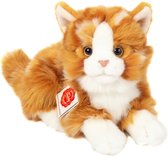 Hermann Teddy Knuffeldier kat/poes - zachte pluche stof - premium kwaliteit knuffels - rood/oranje - 20 cm