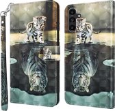 Poes en tijger - 3d motief - agenda wallet book case hoesje Telefoonhoesje geschikt voor Samsung Galaxy A25 5G