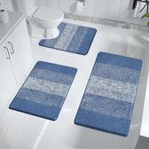 Microfiber 3-delige badmat sets antislip badtapijten en voetstuk matten voor badkamer wasbaar absorberend badkamer vloer tapijt toilettapijt, blauw
