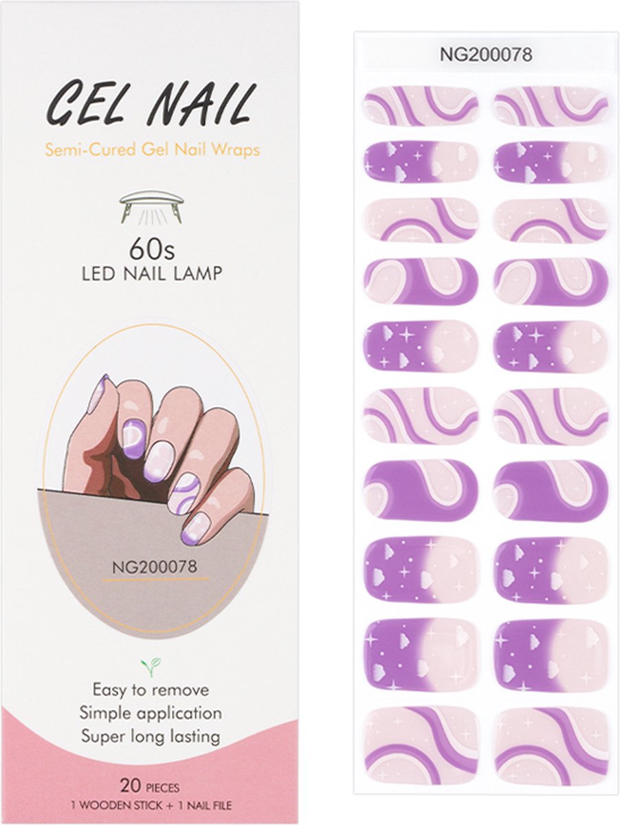 Goedkoopste Gel Nail Wraps – Gel Nagel Wraps – Gel Nail Stickers – Gel Nagel Folie - UV lamp – Purple Swirl