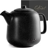 Steinzeit Design Teapot (1,3L) met zeefinzet gemaakt van roestvrij 304 roestvrij staal - theepot keramiek met uniek glazuur met zeef - Verwijderbaar - zwart