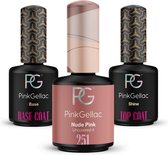 Pink Gellac Gellak Discount Set 3 x 15ml - Base Coat Gel Vernis à ongles - Shine Topcoat - Nude Pink Gel Nails