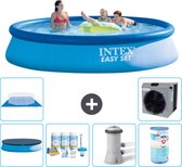Intex Rond Opblaasbaar Easy Set Zwembad - 396 x 84 cm - Blauw - Inclusief Afdekzeil - Onderhoudspakket - Zwembadfilterpomp - Filter - Grondzeil - Warmtepomp