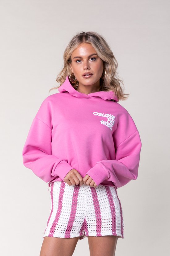 Colourful Rebel Logo Cropped Raw Edge Hoodie- XXL