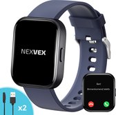 Nexvex® Elite Smartwatch voor Heren - Sporthorloge met Hartslagmeter - Bloeddrukmeter - Stappenteller - Sport Horloge met Belfunctie - Smart Watch Saturatiemeter - Zaklamp - Bluetooth Activity Tracker - Android/iOS - 2.0 Inch - Blauw