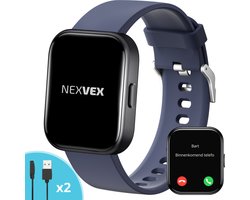 Nexvex® Elite Smartwatch voor Heren - Sporthorloge met Hartslagmeter - Bloeddrukmeter - Stappenteller - Sport Horloge met Belfunctie - Smart Watch Saturatiemeter - Zaklamp - Bluetooth Activity Tracker - Android/iOS - 2.0 Inch - Blauw
