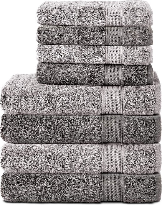 Komfortec Handdoekenset – Set van 8 - 4x Handdoek 50x100 cm en 4x Badhanddoek 70x140 cm - 100% Katoen - Antraciet&Grijs