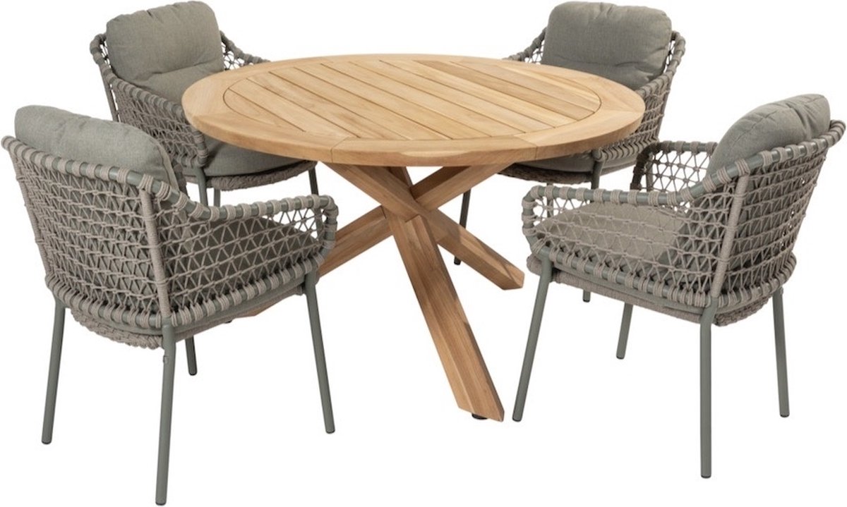 Jura Prado dining tuinset teak 130xH75 cm rond 5 delig olijf.