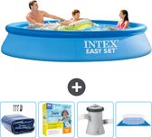 Intex Rond Opblaasbaar Easy Set Zwembad - 305 x 61 cm - Blauw - Inclusief Solarzeil - Onderhoudspakket - Zwembadfilterpomp - Grondzeil