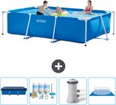 Intex Rechthoekig Frame Zwembad - 300 x 200 x 75 cm - Blauw - Inclusief Afdekzeil - Onderhoudspakket - Zwembadfilterpomp - Grondzeil