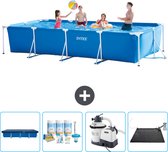 Intex Rechthoekig Frame Zwembad - 450 x 220 x 84 cm - Blauw - Inclusief Afdekzeil - Onderhoudspakket - Zwembadfilterpomp - Solar Mat