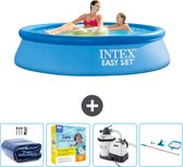 Intex Rond Opblaasbaar Easy Set Zwembad - 244 x 61 cm - Blauw - Inclusief Solarzeil - Onderhoudspakket - Zwembadfilterpomp - Schoonmaakset