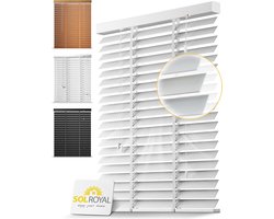 Sol Royal BE5 Houten Jaloezieen Wit 50 mm Lamellen Extra Breed 160x180 cm Eenvoudige Montage aan Muur & Plafond Echt Hout Rolgordijn Raam &