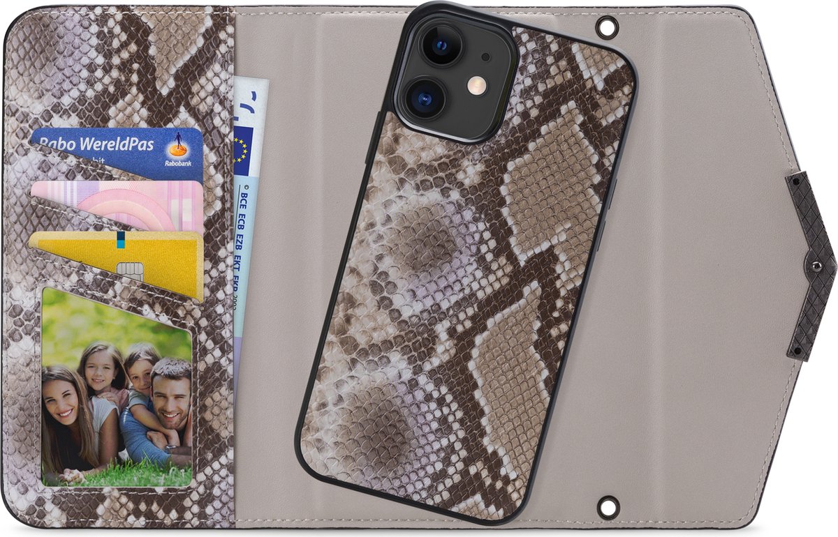 Mobilize Telefoonhoesje geschikt voor Apple iPhone 11 Hoesje | Mobilize Elegant Magnet Uitneembare 2in1 Clutch | Pasjeshouder voor 3 Pasjes | Telefoonhoesje voor Pinpas / OV Kaart / Rijbewijs - Beige Snake | Beige