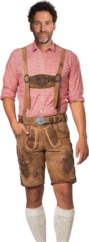 Tannhauser Lederhose Lech Kort met Riem en Bretels 100% Premium Geitenleder Oktoberfest Heren Lederhosen Man Carnavalskleding Heren - Geitenleer - Maat L