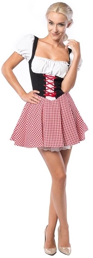 Partychimp Oktoberfest Dirndl Dames Eva Oktoberfest Dames Carnavalskleding Dames Carnaval Kostuum Dames - Polyester - Rood/Zwart - Maat M/38