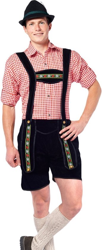 Partychimp Voordelige Korte Lederhose Man Johann Oktoberfest Heren Lederhosen Man Carnavalskleding Heren Carnaval - Maat S - Zwart - Polyester