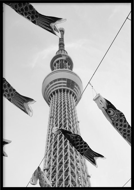Poster Tokyo Skytree zwart-wit - Natuur poster - 30x40 cm - Exclusief lijst - WALLLL