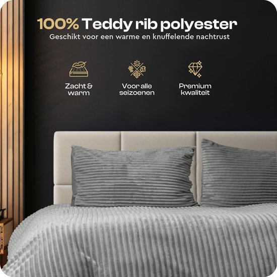 Sleeptime Teddy Rib Dekbedovertrek - 140X200/220 + 1 x kussensloop 60x70 - Grijs van Merkloos — afbeelding 2