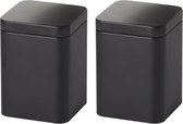 2 x boîte Solo, boîte noire de 100 g, angulaire, couvercle à bouchon, mat 7,3 x 7,3 x 10 cm