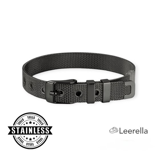 Leerella Trendy Roestvrij Stalen Zwart Riemarmbanden - Dames en Heren - Stijlvolle Accessoires – Moederdag - Valentijnsdag en Verjaardagen - Verstelbaar - 10mm Breed, 21cm Lang