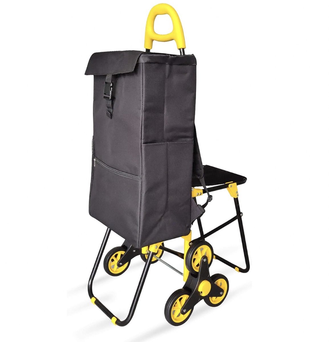 Stellar Boodschappentrolley - Inklapbaar - Zitje en Koeltas - Boodschappenwagen met 6 Wielen voor Trappen - 35 Liter
