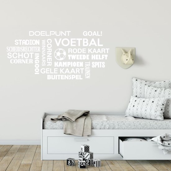 Muursticker Voetbal Words Cloud - Jaune - 120 x 56 cm - Textes néerlandais pour chambre de bébé et enfant - Sticker mural