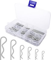 100 stuks splitpennen assortimentset, roestvrijstalen splitpennen R clips splitpennen voor veertrekhaak splitsen voor vrachtwagens tractoren grasmaaiers auto's campers (6 maten)