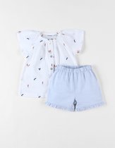 Set met geborduurde bloemenblouse + short, ecru/lichtblauw