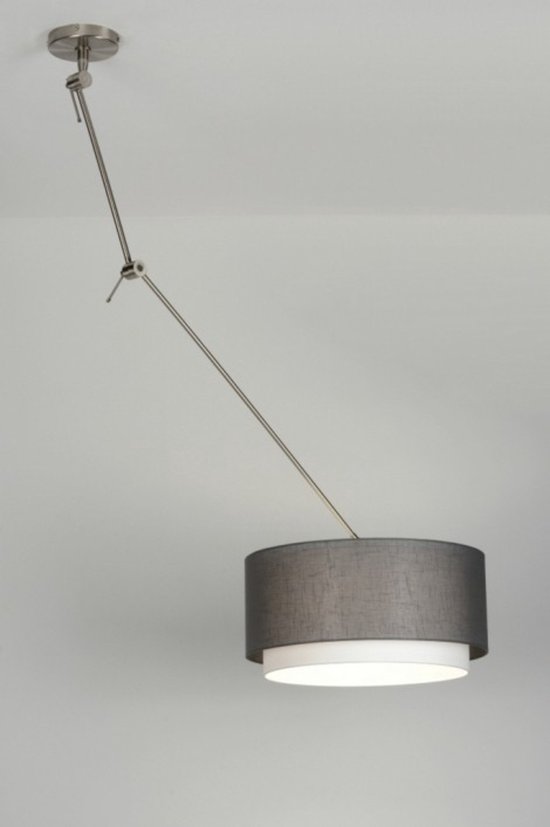 Lumidora Hanglamp 30437 - BERLIN - E27 - Grijs - Taupe - Textiel - ⌀ 47 cm