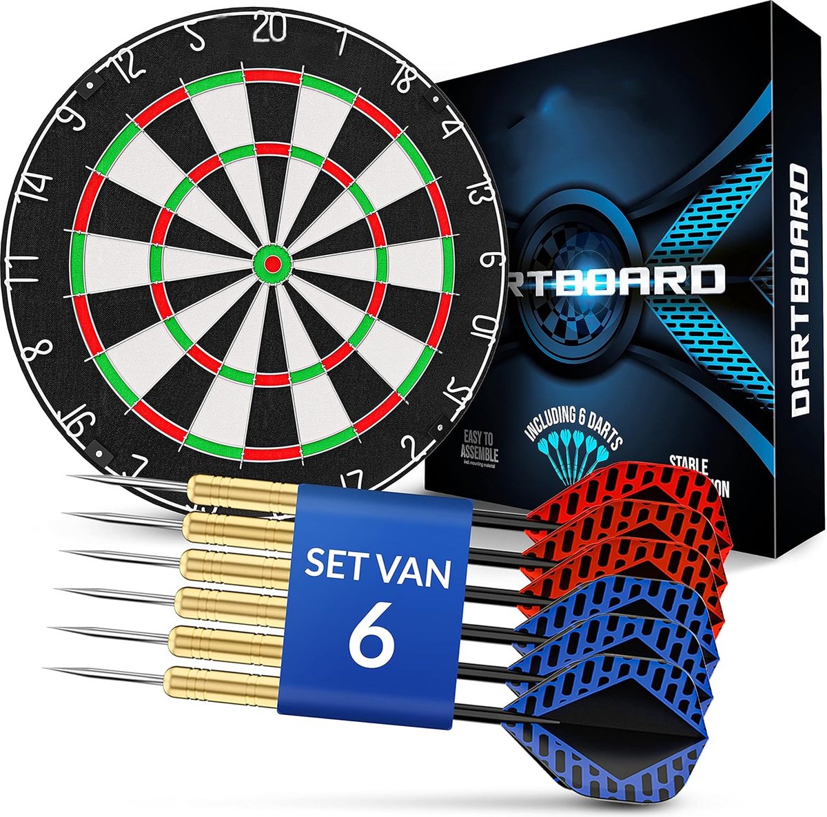 Professioneel Dartbord Set - Zelfhelend Sisal met Extra Dunne Draden - Inclusief 6 Dartpijlen