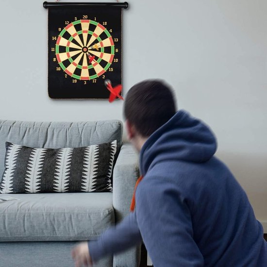 Jeu de fléchettes magnétique double face de 38 cm de diamètre – Sans danger pour les Enfants et les Adultes – Pliable avec 12 fléchettes de sécurité – Idéal pour la maison, le bureau et les Voyages