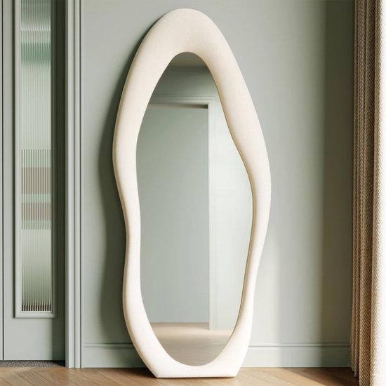 Magnifique miroir ovale – Miroir complet – Miroir sur pied – Adossé au mur – Miroir mural Witte pour chambre, salon, dressing – Velours – 180 cm x 75 cm