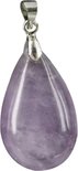 Druppelvormige hanger van amethyst met zilveren bevestiging.