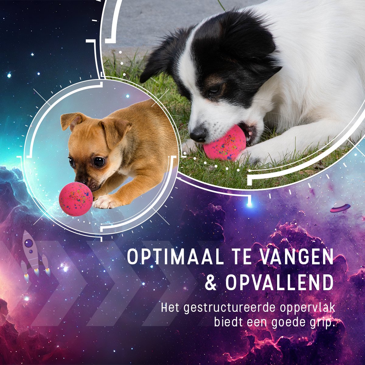 Dog Comets Ball Stardust Ø 6 cm - Rubberen Hondenbal - Hondenspeelgoed - Stuiterend en Drijvend honden speelgoed - Roze - 2 Stuks thumbnail 4