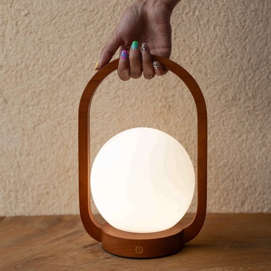 Tavellio - Skye Chestnut Brown - Lampe de table sans fil - Bois et Glas 100% Handgemaakt - Intensité variable et rechargeable par USB - Interrupteur tactile - Lampe de camping et de nuit - Pour intérieur et extérieur - Brandt jusqu'à 80 heures - 27CM