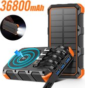 Solar Phone Power Bank Dustproof 3 USB ABS 5V 3A 36800mAh Fast Charging Solar Power Bank with LED Light for Camping (Oranje)