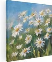 Artaza Canvas Schilderij Witte Madeliefjes in een Veld - 70x70 - Wanddecoratie - Foto Op Canvas - Canvas Print