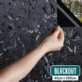 Homewell Verduisteringsdoek 45x200cm - Raamfolie Verduisterend - Blackout - Anti Inkijk, Isolerend en Zonwerend - Herbruikbaar - Statisch – Bloemen/Zwart