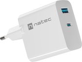 USB-LADER NATEC RIBERA GAN 1X USB-A + 1X USB-C 65W WIT NUC-2144