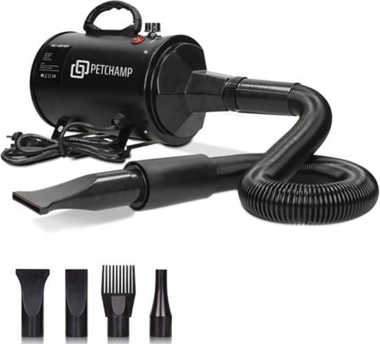 PetChamp Professionele Hondenföhn met 4 Opzetstukken - Waterblazer voor honden - Inclusief geluidsdemper - 2800W Power - Stil design - Zwart