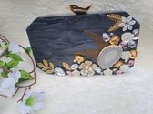 Hand–made- resin clutch in a hexagonal shape with golden sling- party clutch -evening bags - color- navy blue