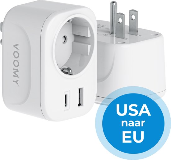 Voomy Amérique/ USA - World Plug Type A - USB-C & USB-A - Wit